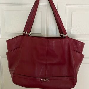 Coach Carrie Shoulder tote carry all, pebbled  dark red leather